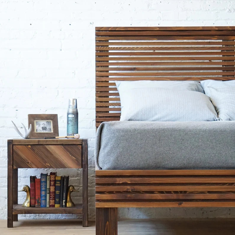 The Carolina Headboard- Natural Solid Wood Slatted Headboard - Rustic Modern Mid Century - Farmhouse Bed Board - Organic - Handmade in USA