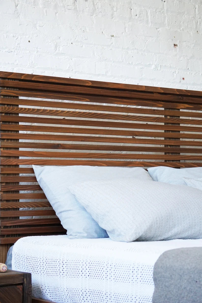 The Carolina Headboard- Natural Solid Wood Slatted Headboard - Rustic Modern Mid Century - Farmhouse Bed Board - Organic - Handmade in USA